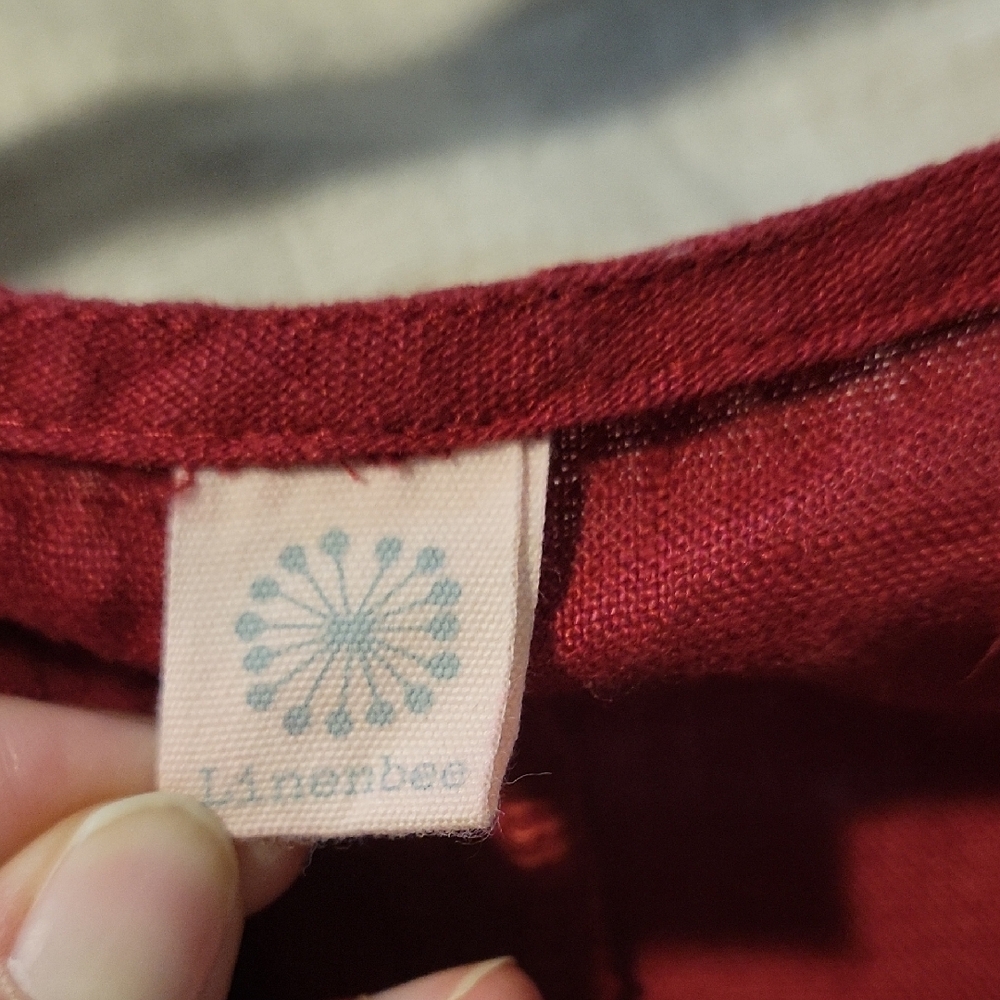 Linenbee Burgundy Juliana Drop Waist Tiered Linen Dress - S View 4